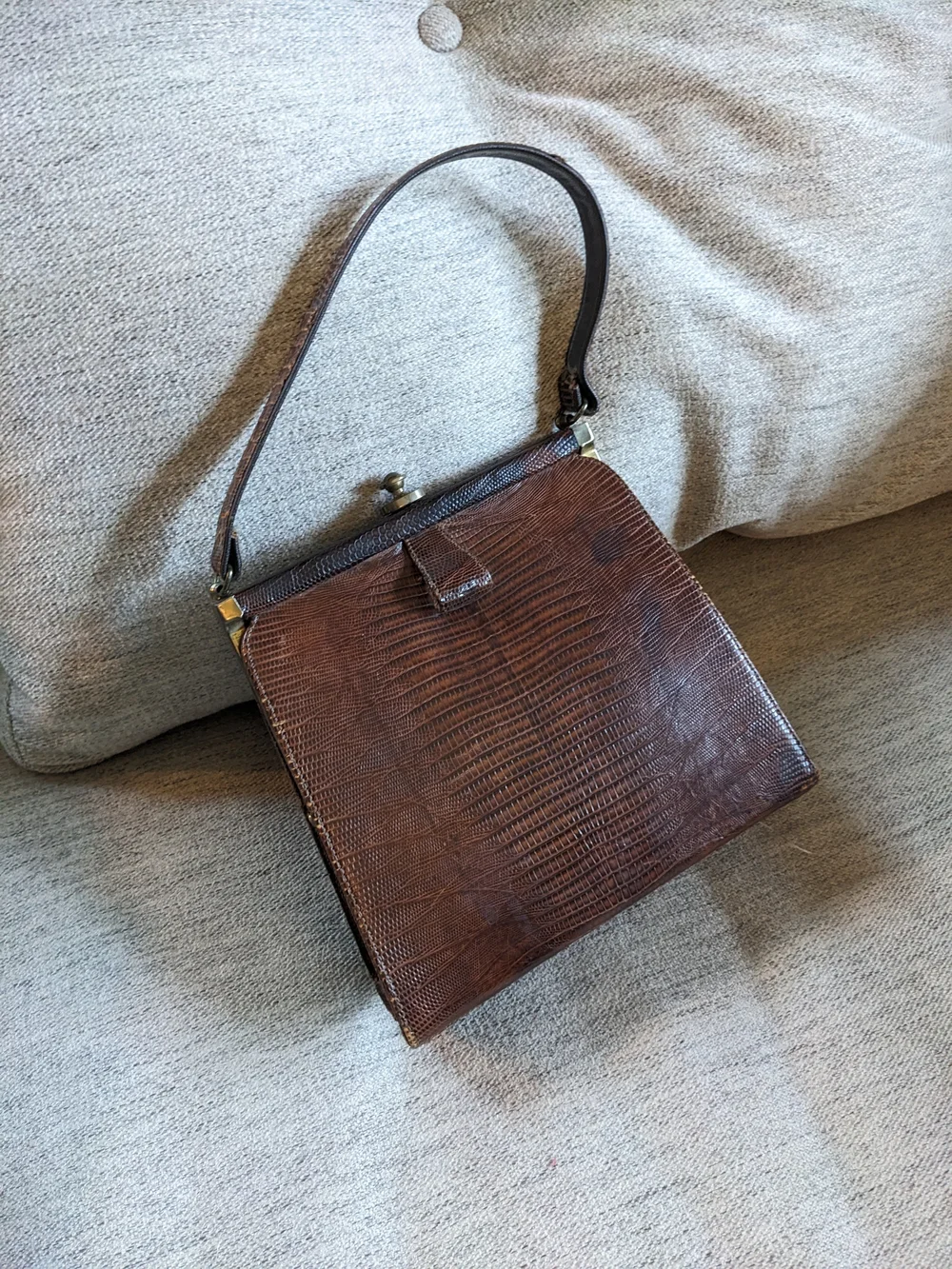 Classic Brown Textured Leather Top-Handle Bag